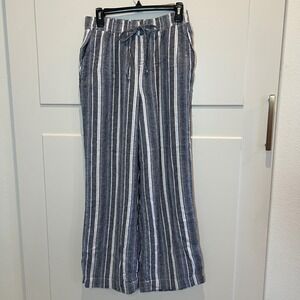 Briggs Women's Striped Linen Rayon Wide Leg Pants Size M
